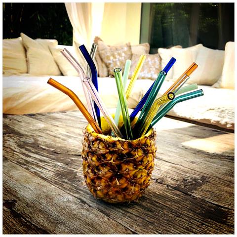 Smoothie Party Set Di 8 Cannucce Di Vetro Diritte E Curve Riutilizzabili In Tonalità Pastello - Foto 2