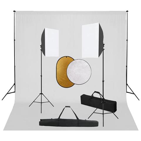 Kit per Studio Fotografico con Set Luci, Fondale e Riflettore - Foto 1