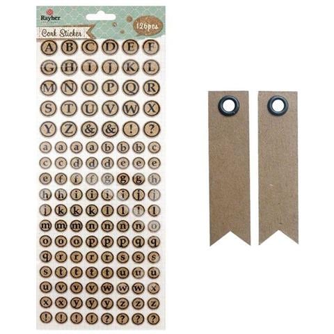 Adesivi Rotondi Di Sughero - Alfabete Maiuscolo E Minuscolo + 20 Etichette Kraft Con Gagliardetto - Foto 1