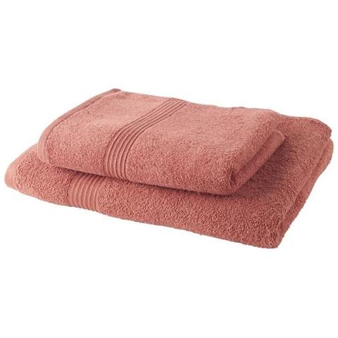 Set 1 Telo Bagno 100% Cotone 70x30 Cm + 1 Telo Bagno 50x100 Cm - Terracotta - Foto 2