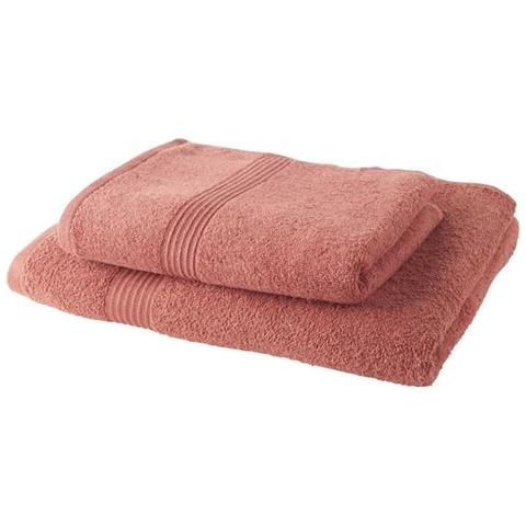 Set 1 Telo Bagno 100% Cotone 70x30 Cm + 1 Telo Bagno 50x100 Cm - Terracotta - Foto 1