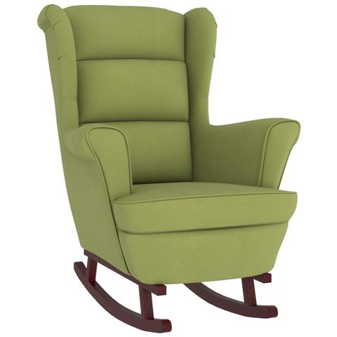 Sedia a Dondolo con Gambe in Legno di Hevea Verde in Velluto - Foto 1