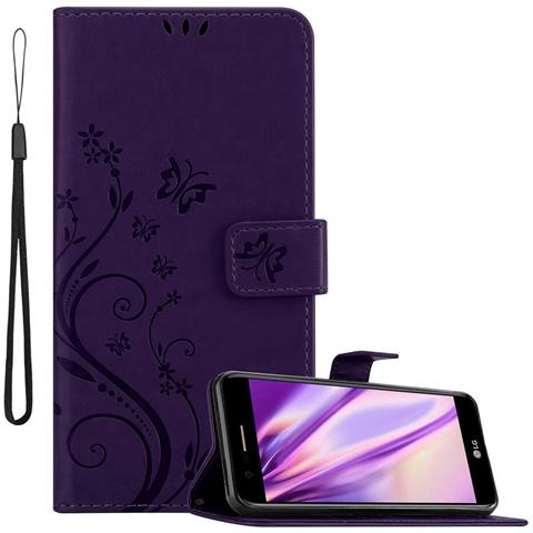 Cadorabo Custodia Compatibile Con Lg K10 2017 Eu In Lilla Scuro Fiore - Coperchio Protettivo In Design Floreale Con Chiusura Magnetica, Funzione Stand E Slot Per Carte - Foto 1