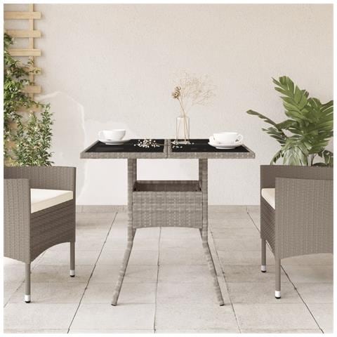 Tavolo Giardino Piano Vetro Grigio Chiaro 80x80x75cm Polyrattan - Foto 3