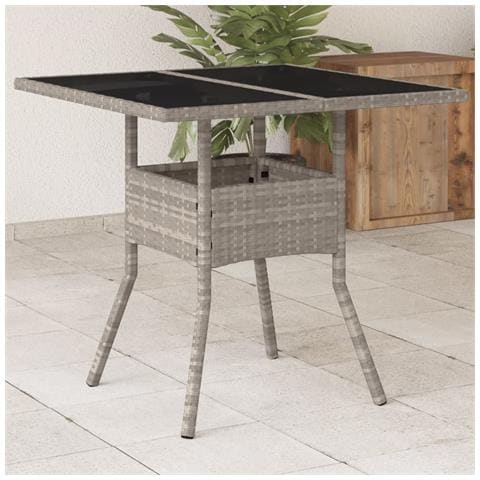 Tavolo Giardino Piano Vetro Grigio Chiaro 80x80x75cm Polyrattan - Foto 1