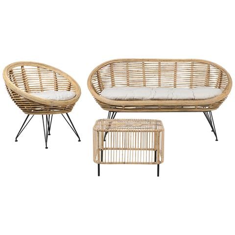 Set Divano E Poltrona 3 Posti Con Tavolino Rattan Naturale Maratea /cesenatico - Foto 5
