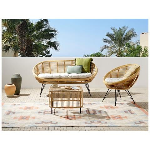 Set Divano E Poltrona 3 Posti Con Tavolino Rattan Naturale Maratea /cesenatico - Foto 1
