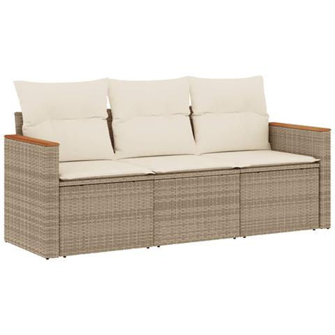 Set Divano da Giardino 3 pz con Cuscini Beige in Polyrattan - Foto 2