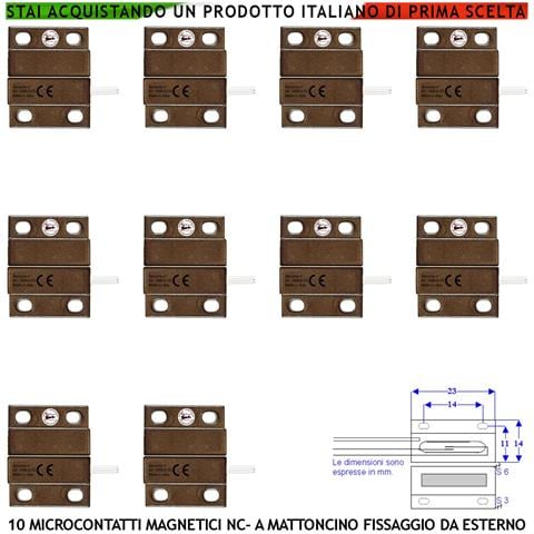 Micro Contatto Magnetico Marrone 10 Pezzi Allarme Porte Infissi Contatto Antifurto Nc Reed In Ampolla Di Vetro Sottovu - Foto 1