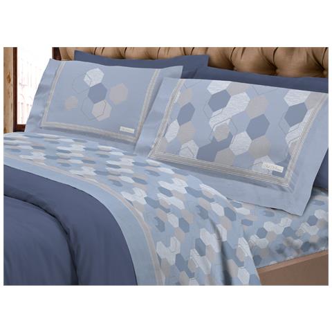 Completo Lenzuola Letto Calda Flanella 100% Cotone Disegno Bologna Matrimoniale Blu - Foto 1