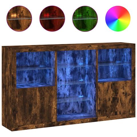 Credenza Con Luci Led Rovere Fumo 181,5x37x100 Cm - Foto 2