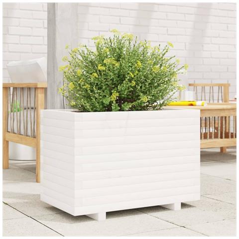 Fioriera Da Giardino Bianca 70x40x49,5cm Legno Massello Di Pino - Foto 3