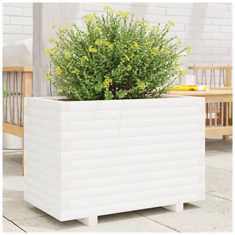 Fioriera Da Giardino Bianca 70x40x49,5cm Legno Massello Di Pino - Foto 1