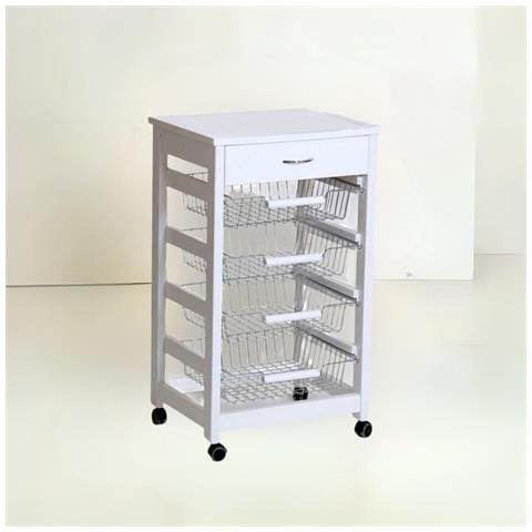 Carrello Vesuvio Con Cassetto Senza Base Con Piano In Legno Bianco - Foto 1