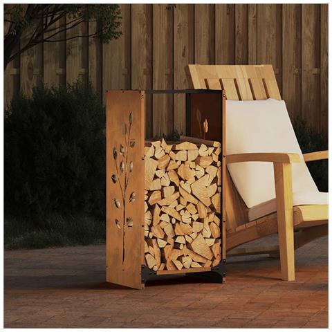 Rastrelliera per Legna da Ardere 40x30x80 cm in Acciaio Corten - Foto 1
