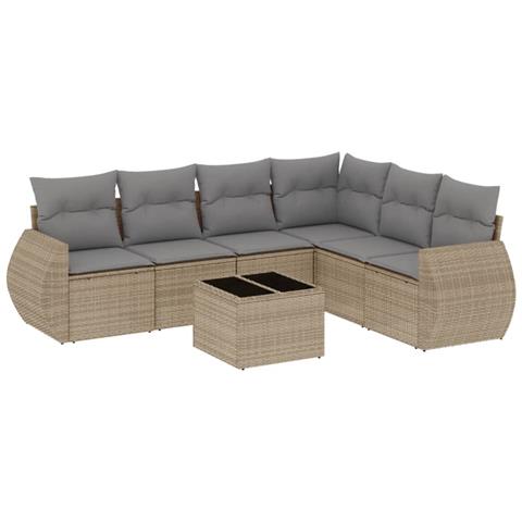 Set Divani Da Giardino 7 Pz Con Cuscini Beige In Polyrattan - Foto 2