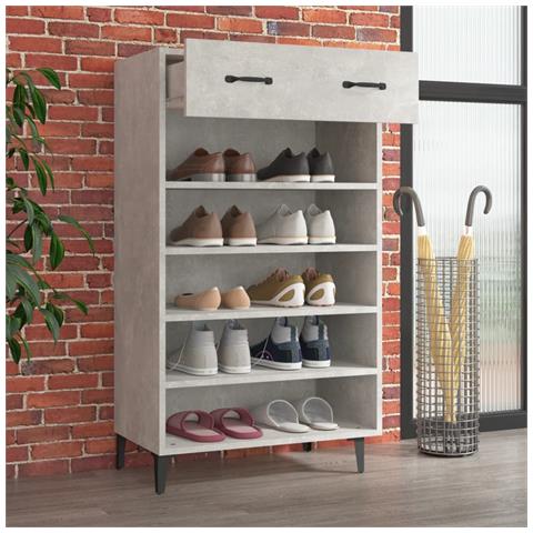 Lusso Casadino -  Scarpiera Grigio Cemento 60x35x105 Cm In Legno Multistrato - Foto 2