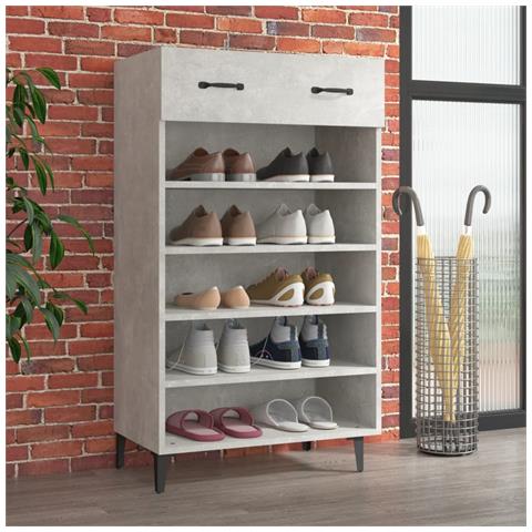 Lusso Casadino -  Scarpiera Grigio Cemento 60x35x105 Cm In Legno Multistrato - Foto 8