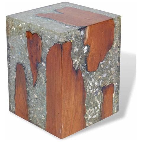 Sgabello In Legno Massello Di Teak E Resina - Foto 1