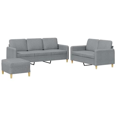 Set di Divani 3 pz con Cuscini Grigio Chiaro in Tessuto - Foto 1