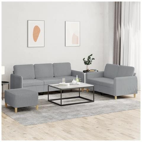 Set di Divani 3 pz con Cuscini Grigio Chiaro in Tessuto - Foto 2