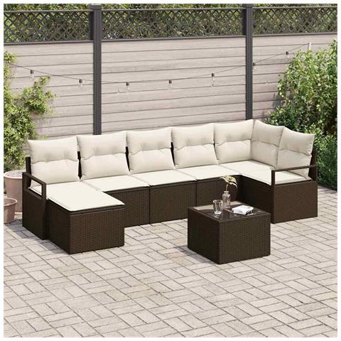 Set di divani da giardino 7 pezzi con cuscini grigi in polyrattan, Divano da giardino 2 posti con cuscini marroni in polyrattan - Foto 2