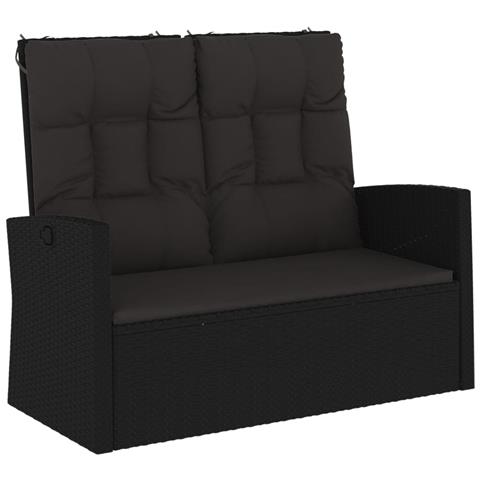 Panca da Giardino Reclinabile con Cuscini 118cm Polyrattan Nero - Foto 1