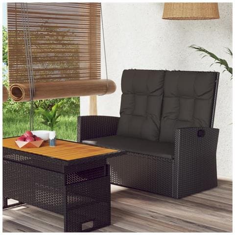 Panca da Giardino Reclinabile con Cuscini 118cm Polyrattan Nero - Foto 2