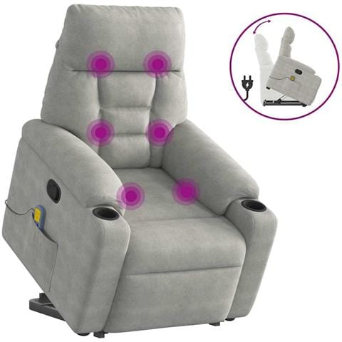 Poltrona a Rialzo Massaggi Reclinante Grigio Chiaro Microfibra - Foto 1