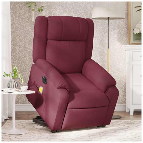 Poltrona Alzapersona Massaggiante Elettrica Rosso Vino Tessuto - Foto 2