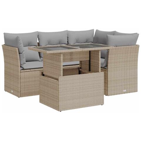 Set Divano da Giardino 5 pz con Cuscini Beige in Polyrattan - Foto 1
