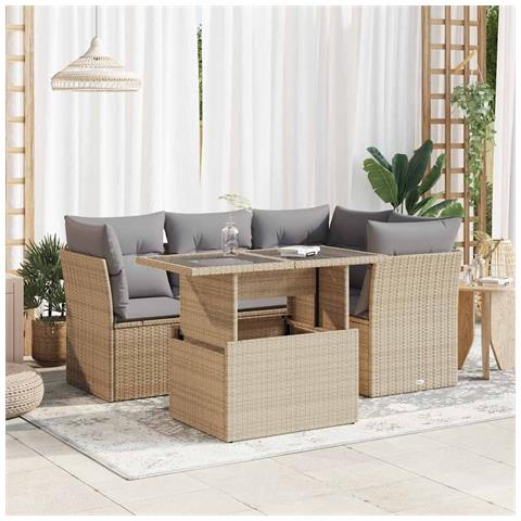 Set Divano da Giardino 5 pz con Cuscini Beige in Polyrattan - Foto 2