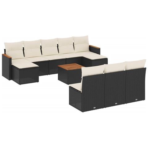 Set Divani da Giardino 11 pz con Cuscini in Polyrattan Nero - Foto 1