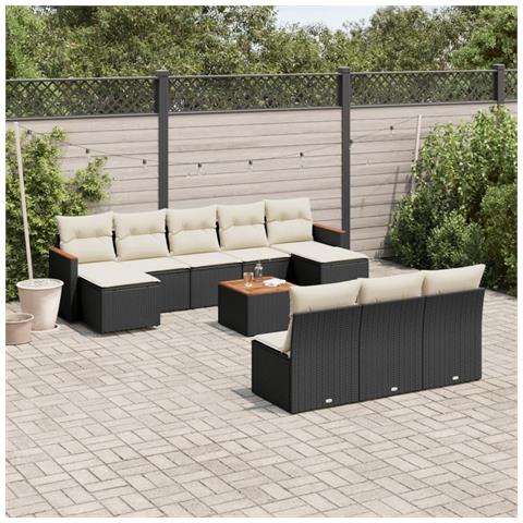 Set Divani da Giardino 11 pz con Cuscini in Polyrattan Nero - Foto 2