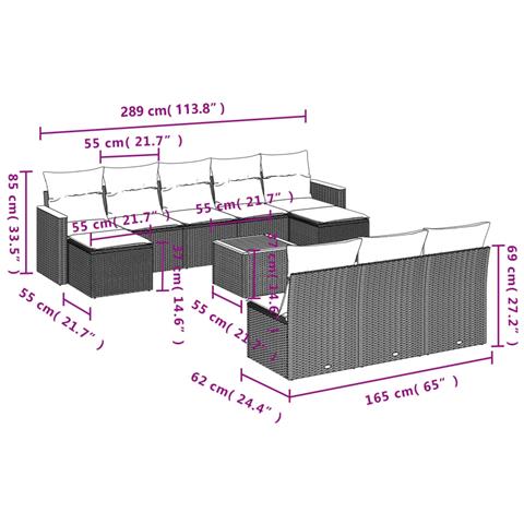 Set Divani da Giardino 11 pz con Cuscini in Polyrattan Nero - Foto 3