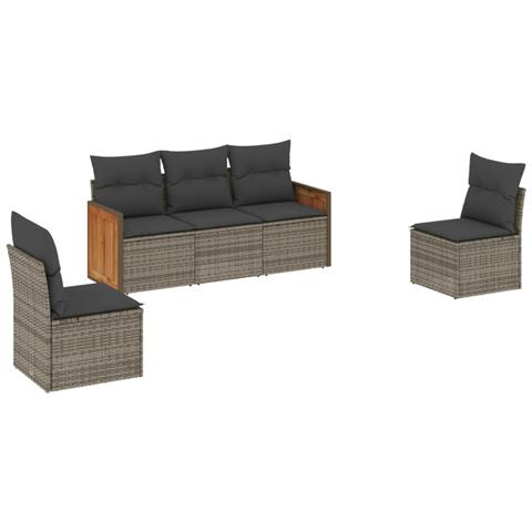 Set Divano da Giardino 5 pz con Cuscini Grigio in Polyrattan - Foto 1