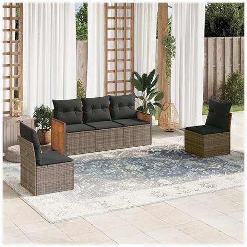 Set Divano da Giardino 5 pz con Cuscini Grigio in Polyrattan - Foto 2