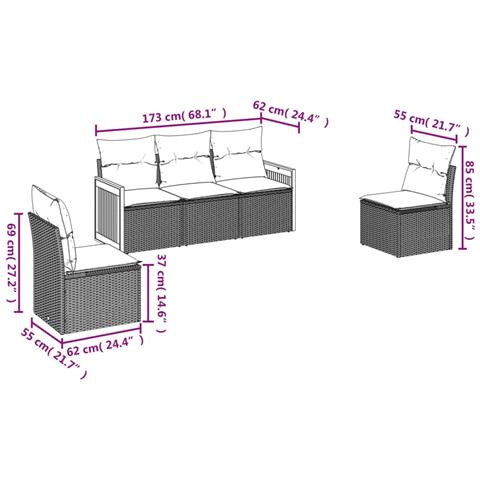 Set Divano da Giardino 5 pz con Cuscini Grigio in Polyrattan - Foto 3