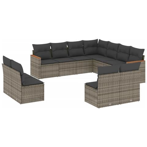 Set Divani da Giardino 11 pz con Cuscini in Polyrattan Grigio - Foto 1