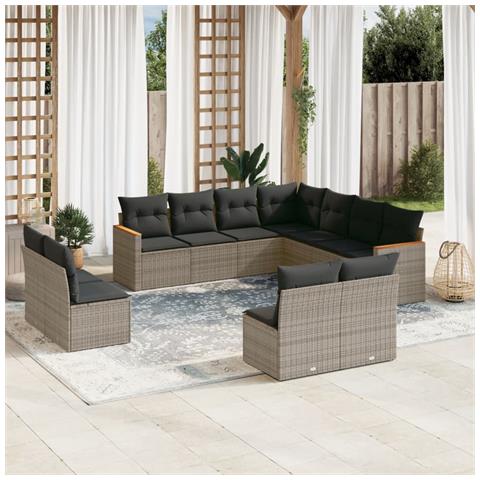 Set Divani da Giardino 11 pz con Cuscini in Polyrattan Grigio - Foto 2