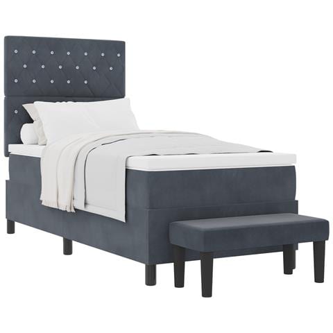 Letto Box Spring con Materasso & Panca Grigio Scuro 90x200 cm Velluto - Foto 1