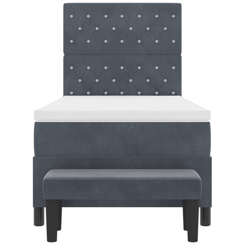 Letto Box Spring con Materasso & Panca Grigio Scuro 90x200 cm Velluto - Foto 9