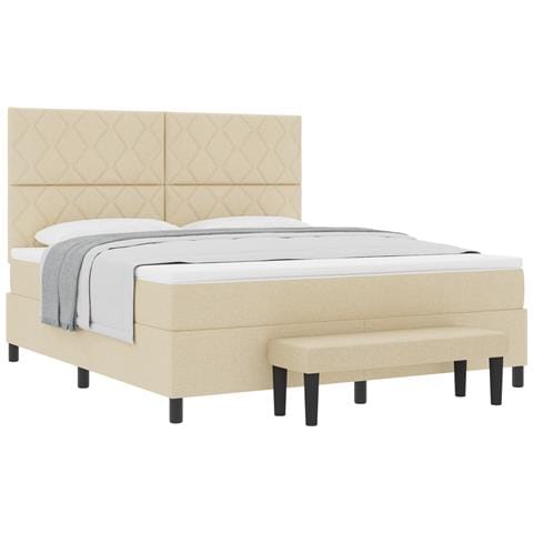 Letto con Box Spring, Materasso e Panchina Crema 180x200 cm Tessuto - Foto 1