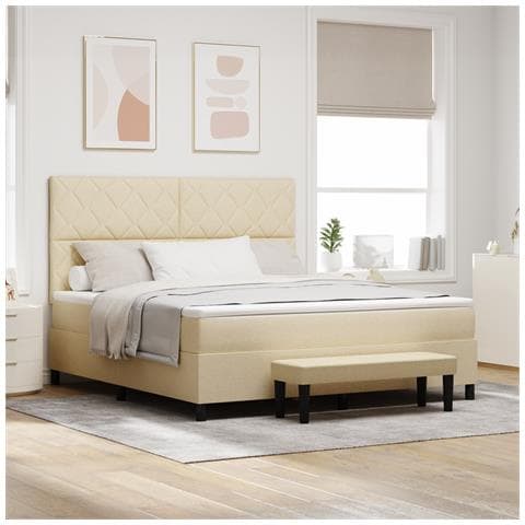 Letto con Box Spring, Materasso e Panchina Crema 180x200 cm Tessuto - Foto 2