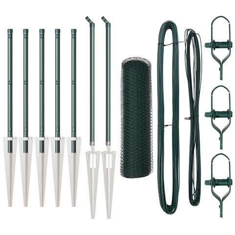 Recinzione Esagonale Verde 0,6x10 m Acciaio, Paletti per Recinzione con Picchetto 7 pcs Ø32 mm 80 cm Acciaio Zincato - Foto 1