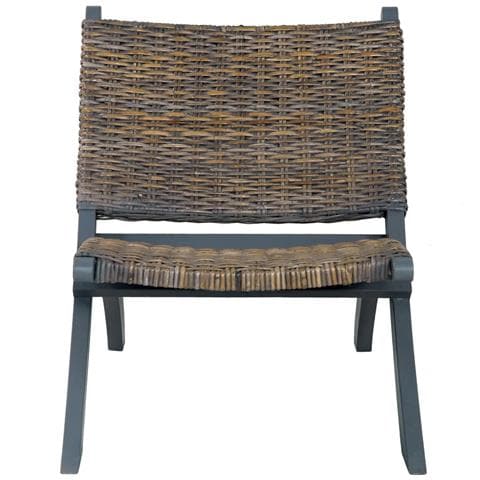 Sedia Relax Grigia In Rattan Kubu Naturale E Mogano Massello - Foto 1