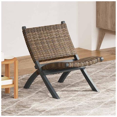 Sedia Relax Grigia In Rattan Kubu Naturale E Mogano Massello - Foto 8