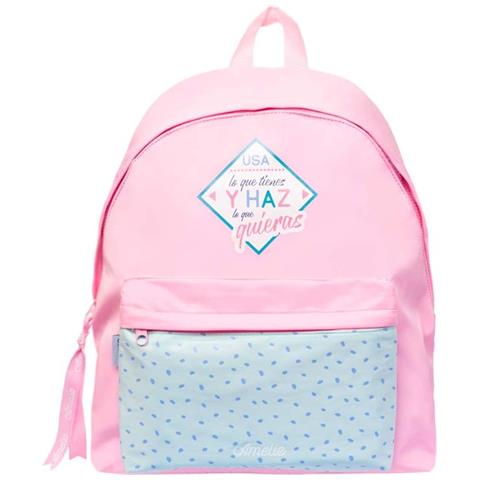 Zaino Scolastico In Poliestere Collezione Pastello 2 Scomparti Leggero, Rosa - Foto 1