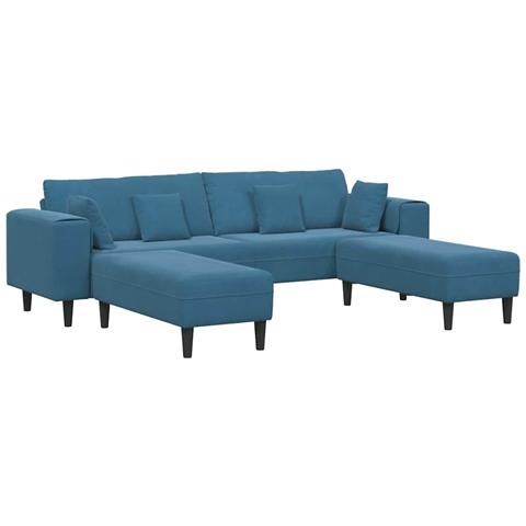 Divano in Velluto con cuscino 3 pcs Blu 208 cm Velluto - Foto 1