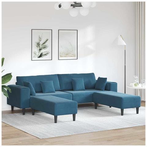 Divano in Velluto con cuscino 3 pcs Blu 208 cm Velluto - Foto 2